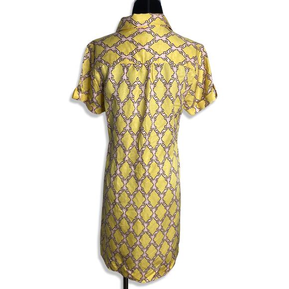Kate Spade Silk & Linen Yellow Pink Collared Shirt Dress with tie belt - medium - Picture 10 of 14